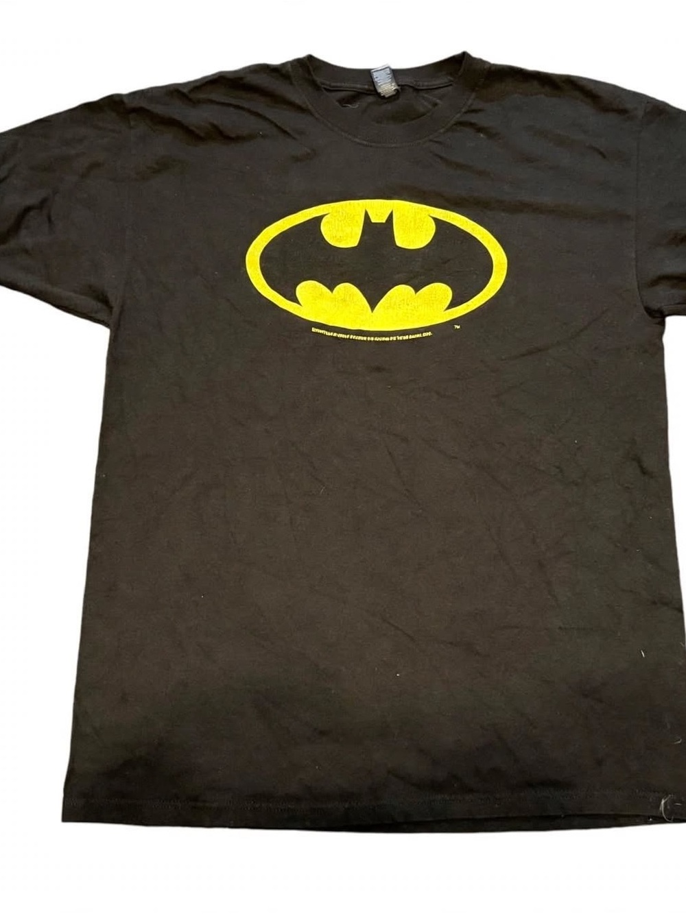DC Comics Batman Classic Yellow Bat Logo Black Graphic Tee Men’s Large